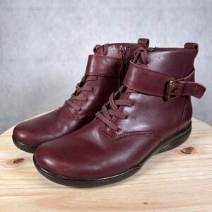 Clarks Collection Women's 7.5 Leather Ankle Boots Good Lace Up Side Zip Buckle